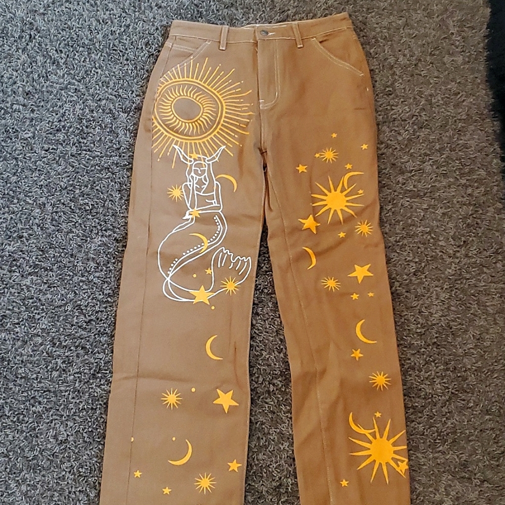 Astrology Pattern Brown Jeans